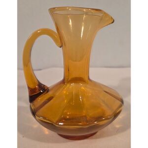 Vintage Amber Glass Cruet Pitcher Mid Century Amber Decanter